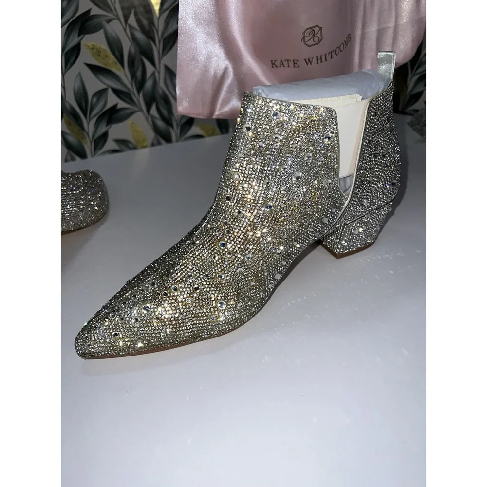 Gold Crystal Embellished Ankle Booties - Picture 6 of 7